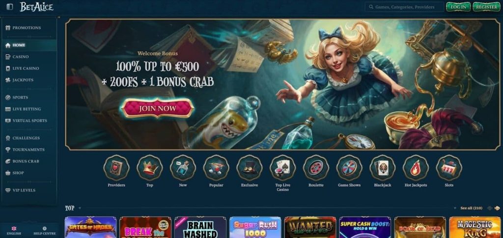 BetAlice Casino page accueil